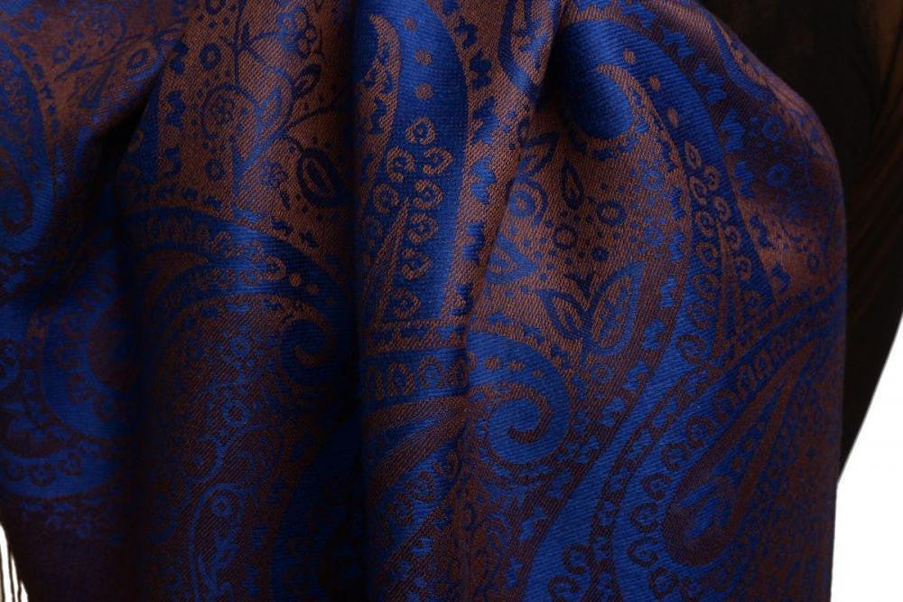 Liss Kiss Small Paisley On Persian Blue Pashmina With Tassels - Scarf