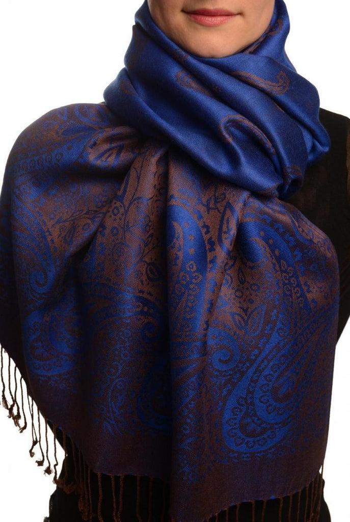 liss kiss Small Paisley On Persian Blue Pashmina With Tassels - Scarf