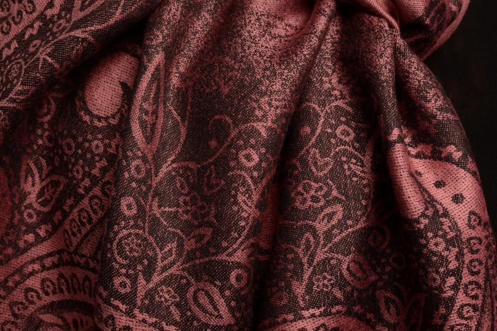 Liss Kiss Small Paisley On Puce Pink Pashmina With Tassels - Scarf