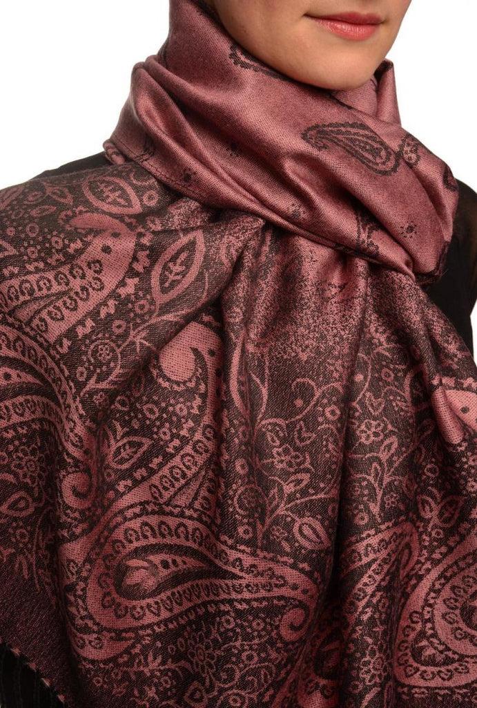 Liss Kiss Small Paisley On Puce Pink Pashmina With Tassels - Scarf