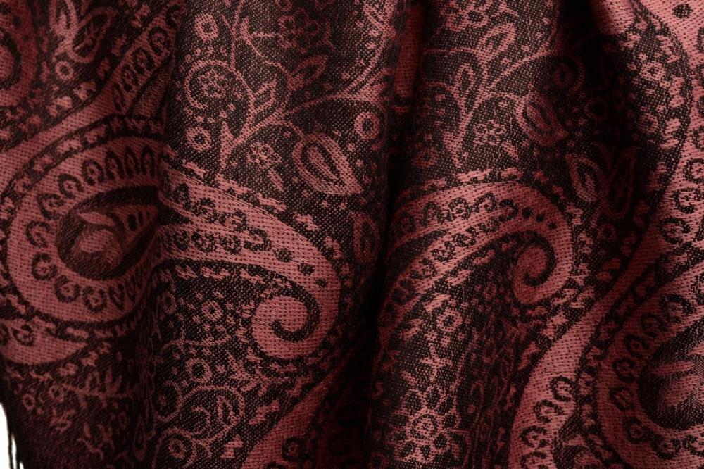 Liss Kiss Small Paisley On Puce Pink Pashmina With Tassels - Scarf
