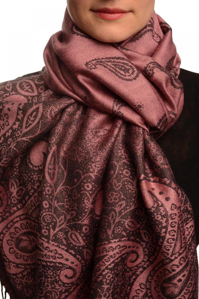 liss kiss Small Paisley On Puce Pink Pashmina With Tassels - Scarf