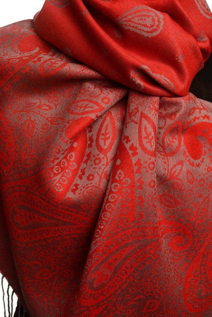 Liss Kiss Small Paisley On Red Pashmina With Tassels - Scarf