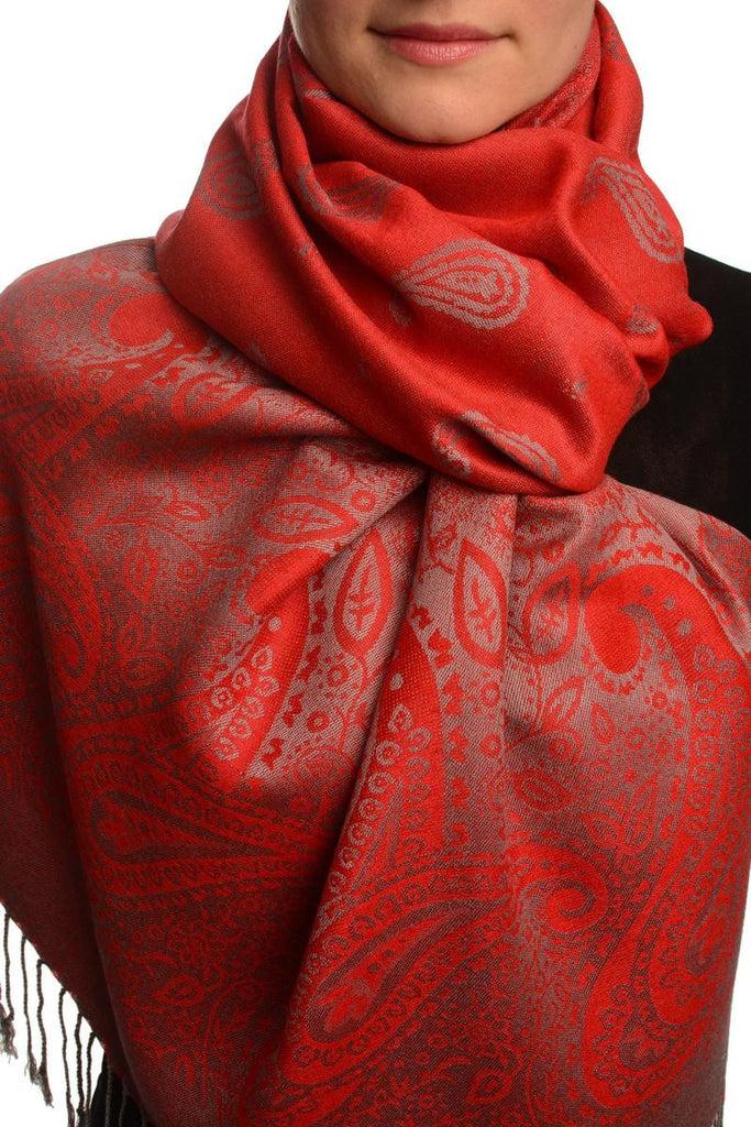 liss kiss Small Paisley On Red Pashmina With Tassels - Scarf