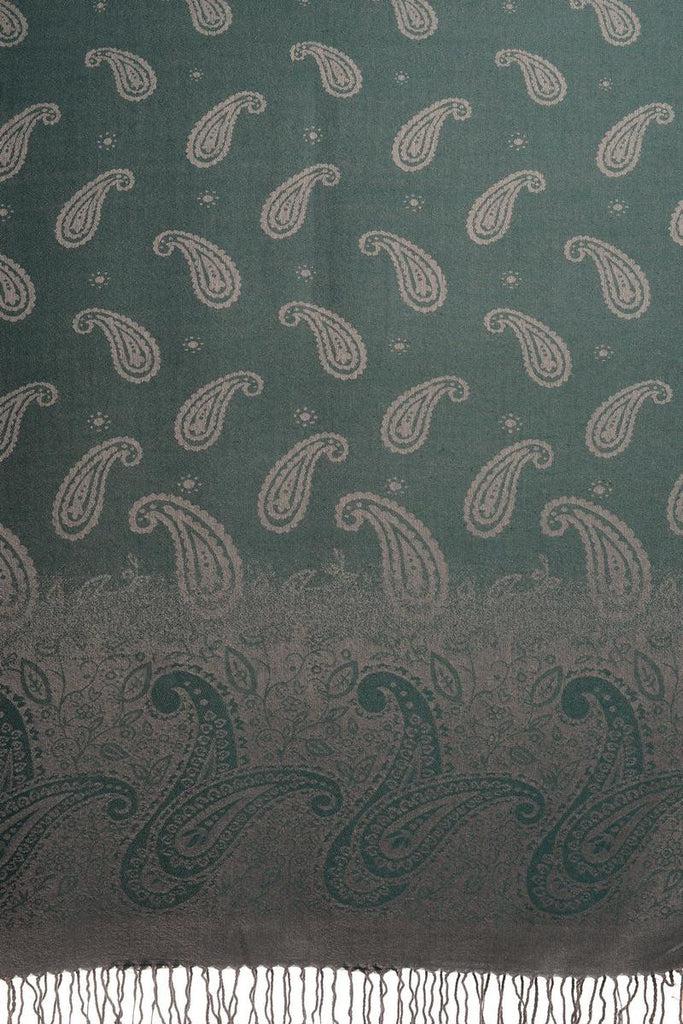 Liss Kiss Small Paisley On Teal Blue Pashmina With Tassels - Scarf