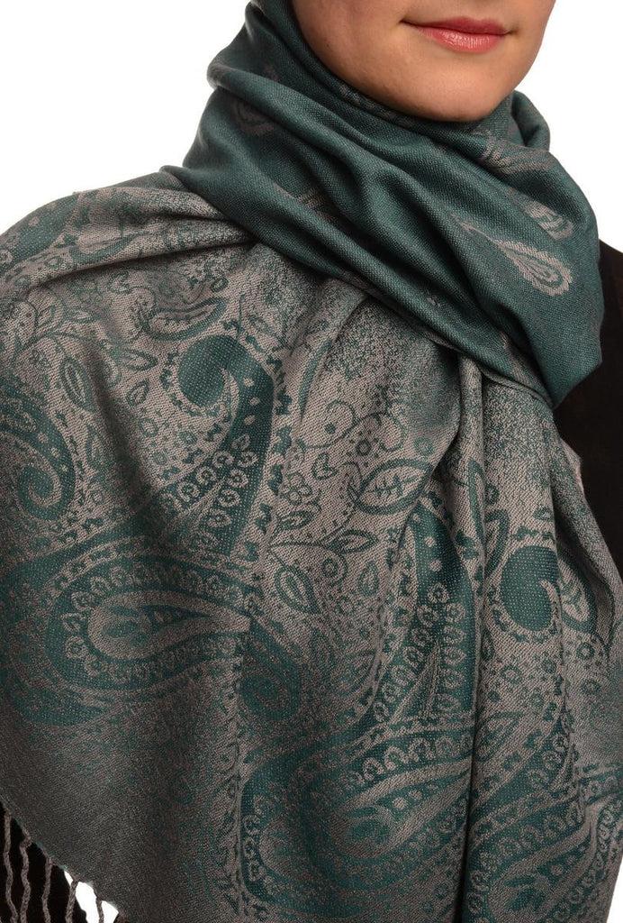 Liss Kiss Small Paisley On Teal Blue Pashmina With Tassels - Scarf
