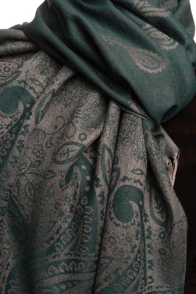 Liss Kiss Small Paisley On Teal Blue Pashmina With Tassels - Scarf