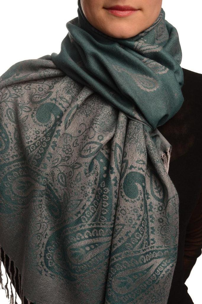 liss kiss Small Paisley On Teal Blue Pashmina With Tassels - Scarf