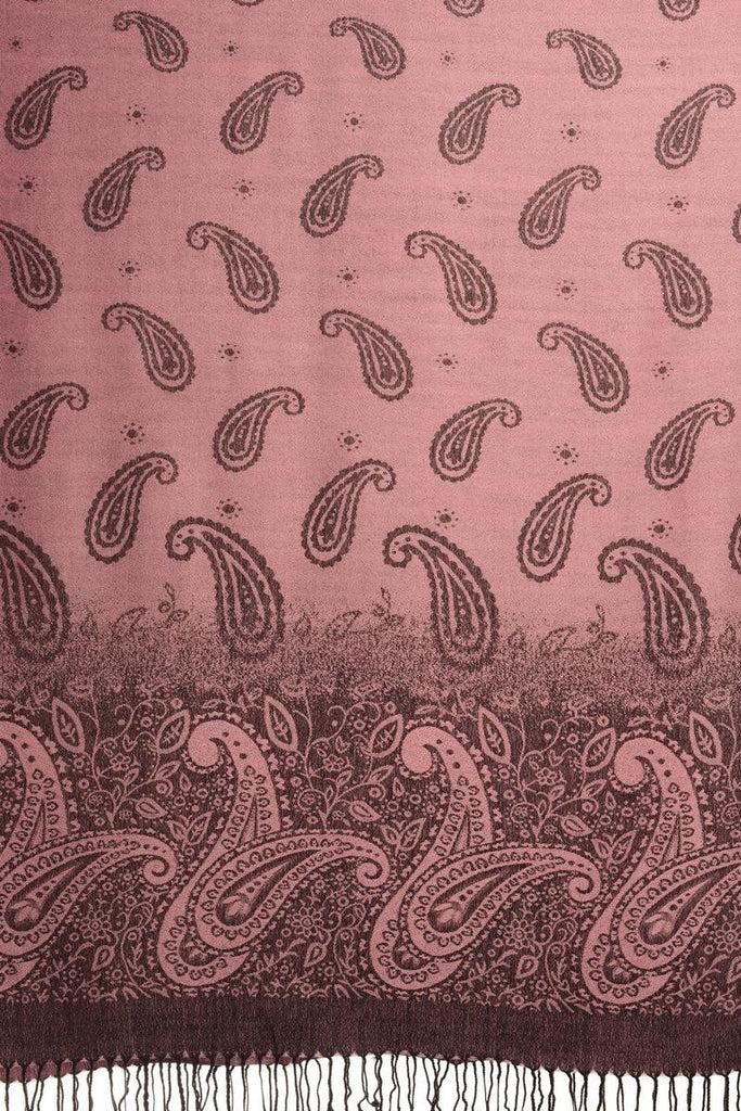 Liss Kiss Small Paisley On Thulian Pink Pashmina With Tassels - Scarf