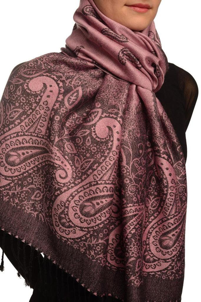 Liss Kiss Small Paisley On Thulian Pink Pashmina With Tassels - Scarf