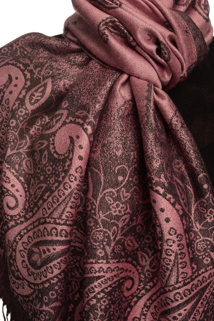 Liss Kiss Small Paisley On Thulian Pink Pashmina With Tassels - Scarf