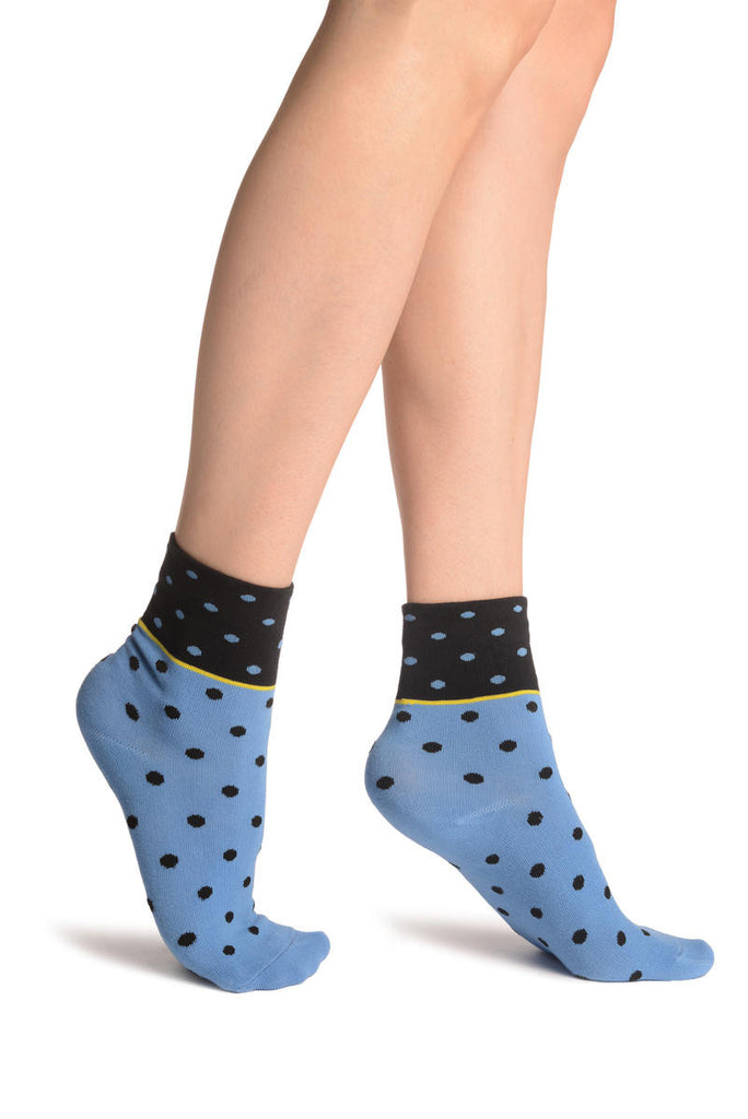liss kiss Small Polka Dot On Blue With Black Top Ankle High Socks - Socks