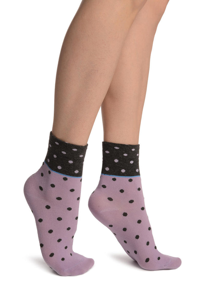 liss kiss Small Polka Dot On Lilac With Grey Top Ankle High Socks - Socks