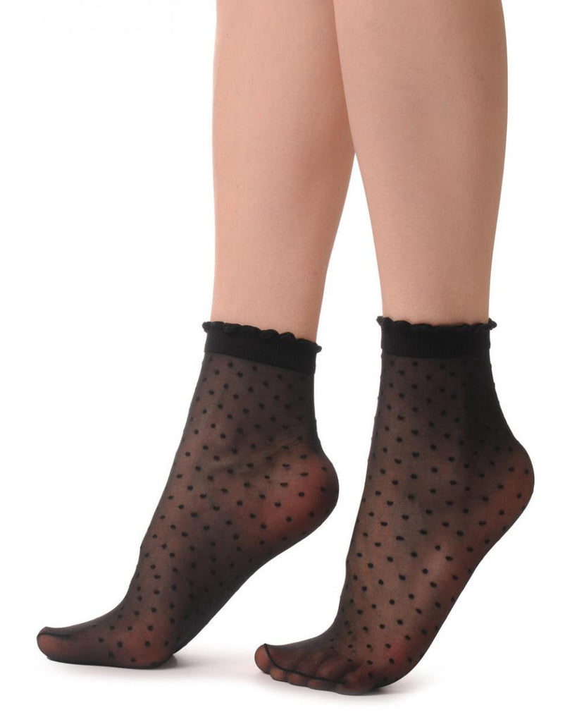 Liss Kiss Small Polka Dots And Rounded Trim Top Socks Ankle High 15 Den - Socks