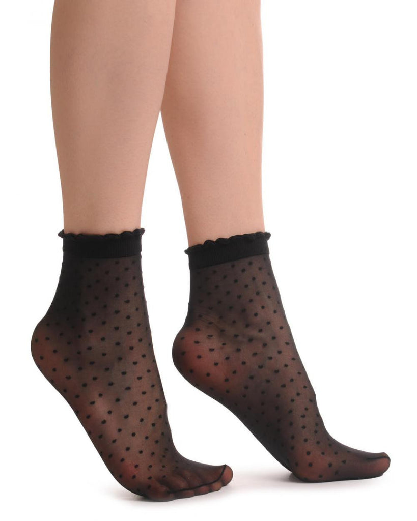 liss kiss Small Polka Dots And Rounded Trim Top Socks Ankle High 15 Den - Socks