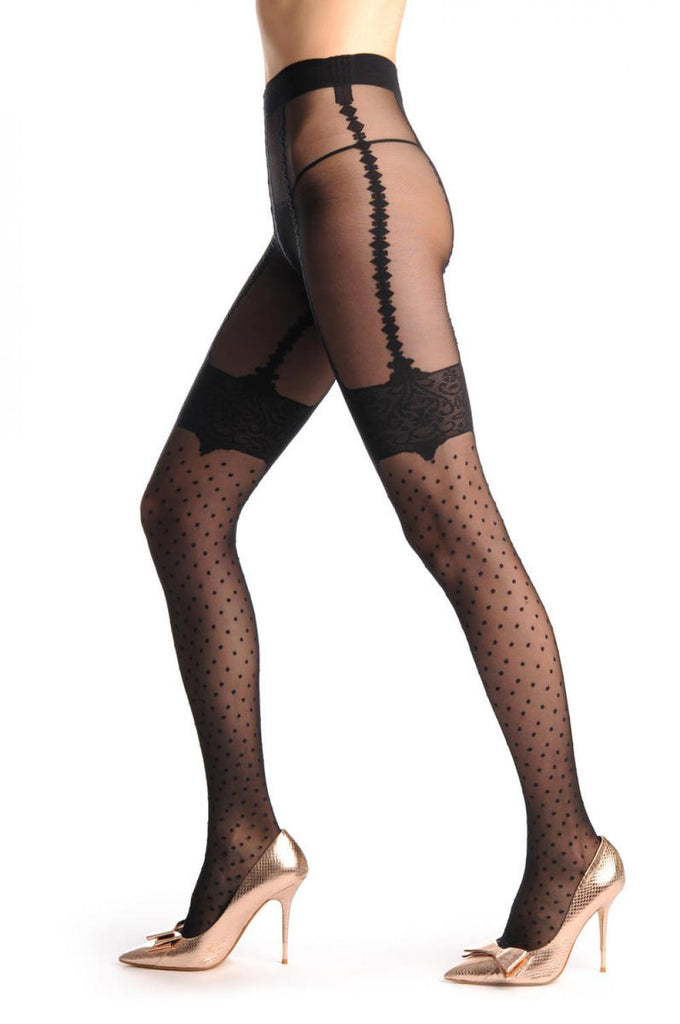 Liss Kiss Small Polka With Lace Top & Faux Suspended Belt - Tights