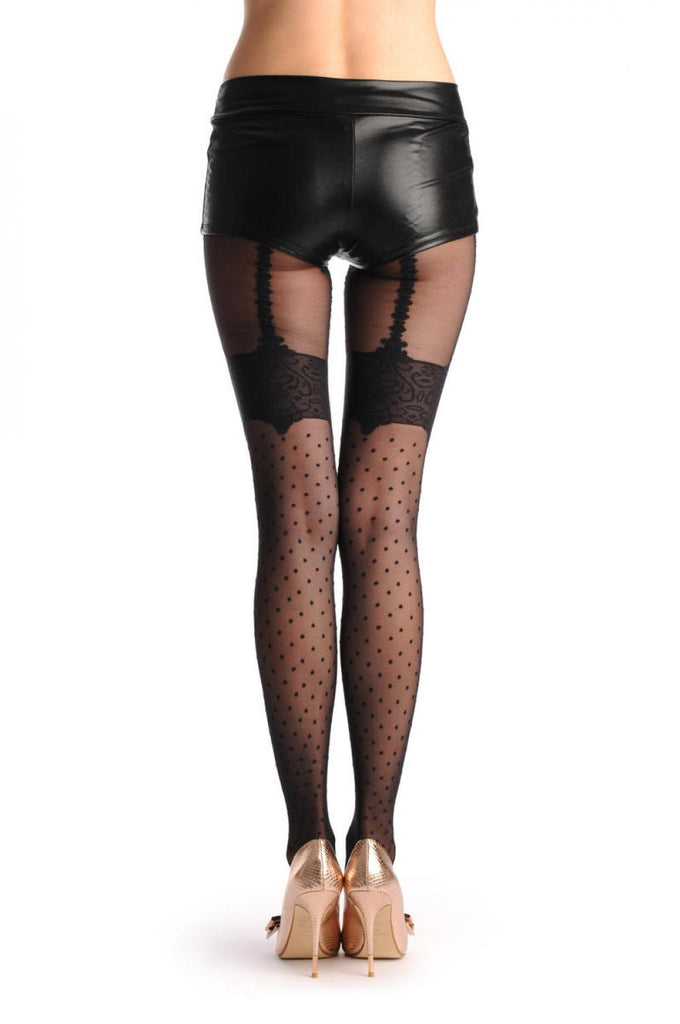 Liss Kiss Small Polka With Lace Top & Faux Suspended Belt - Tights