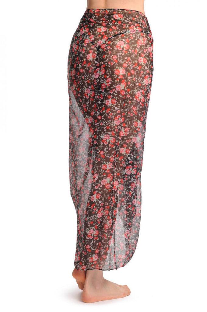 Liss Kiss Small Roses On Black Unisex Scarf & Beach Sarong - Scarf