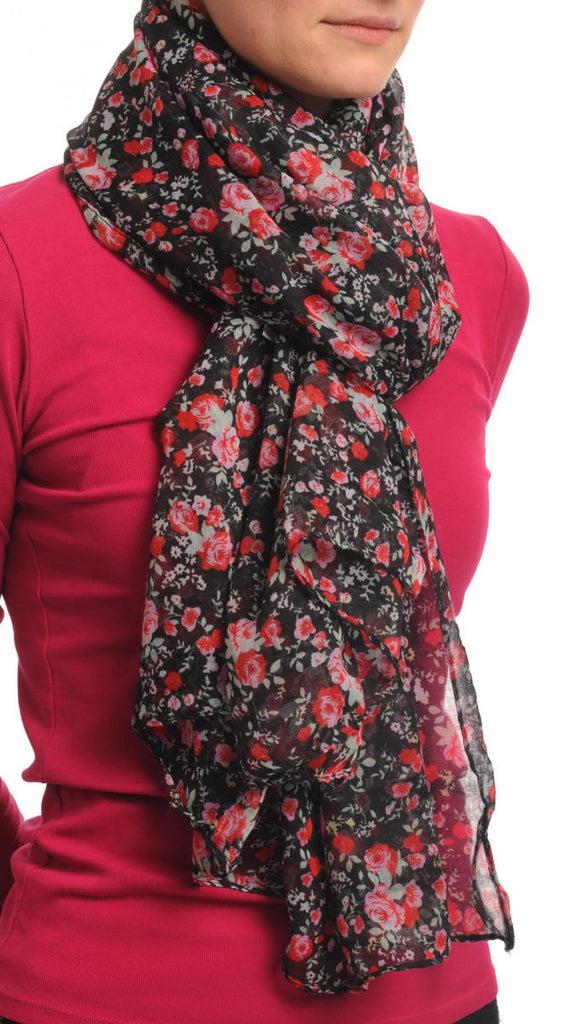 Liss Kiss Small Roses On Black Unisex Scarf & Beach Sarong - Scarf