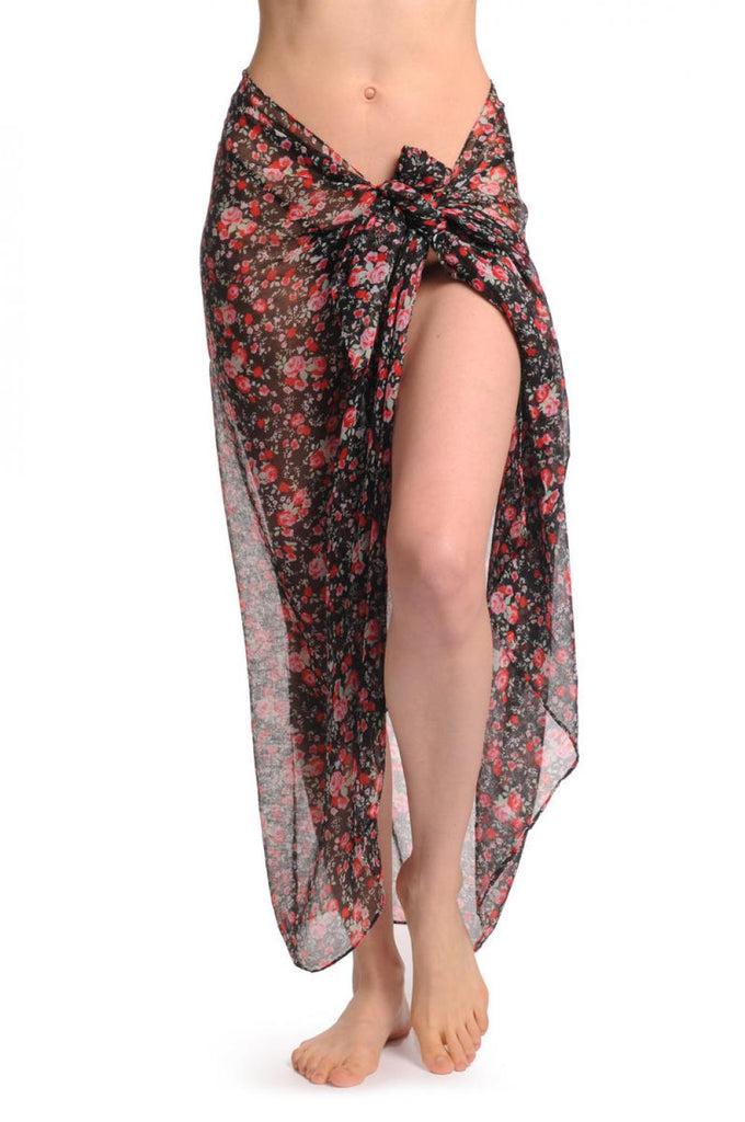 Liss Kiss Small Roses On Black Unisex Scarf & Beach Sarong - Scarf