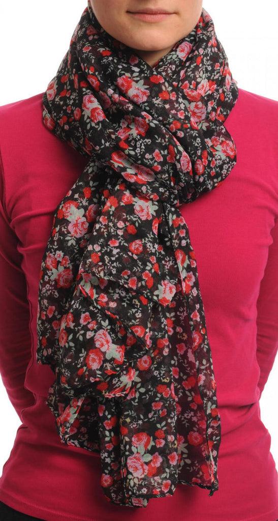 liss kiss Small Roses On Black Unisex Scarf & Beach Sarong - Scarf