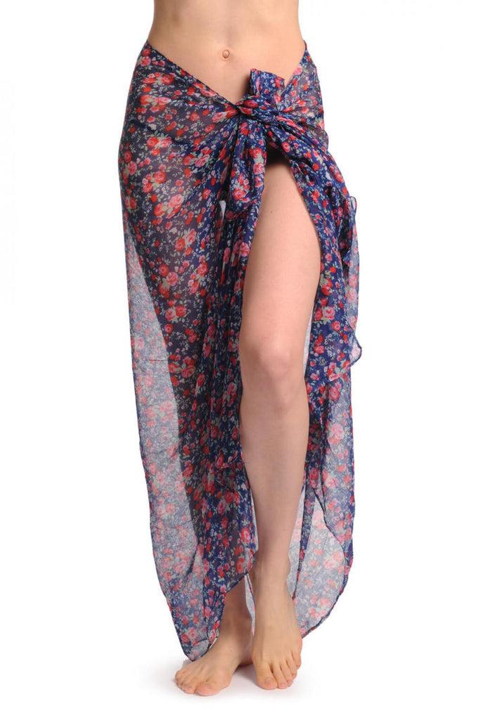 Liss Kiss Small Roses On Blue Unisex Scarf & Beach Sarong - Scarf