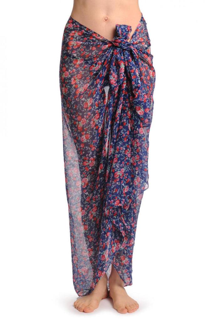 Liss Kiss Small Roses On Blue Unisex Scarf & Beach Sarong - Scarf