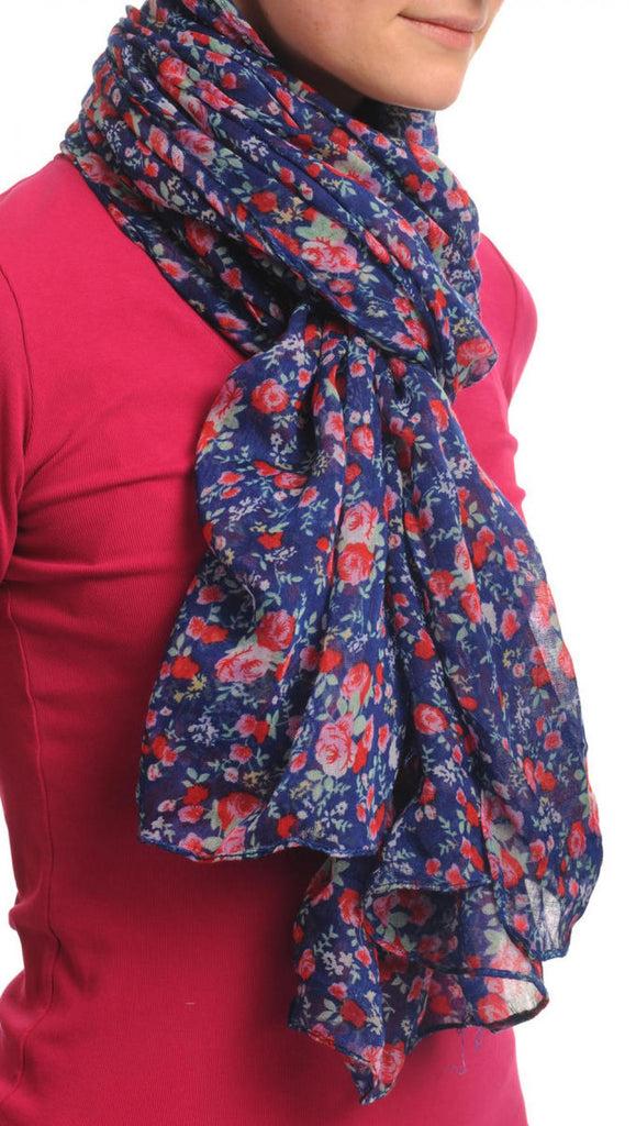 Liss Kiss Small Roses On Blue Unisex Scarf & Beach Sarong - Scarf