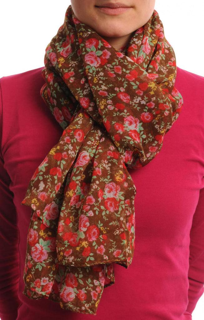 Liss Kiss Small Roses On Brown Unisex Scarf & Beach Sarong - Scarf