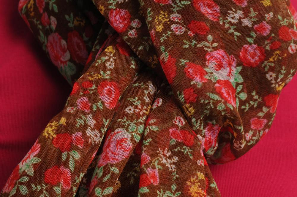 Liss Kiss Small Roses On Brown Unisex Scarf & Beach Sarong - Scarf