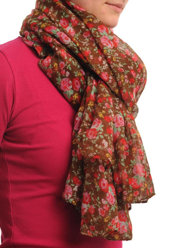 Liss Kiss Small Roses On Brown Unisex Scarf & Beach Sarong - Scarf