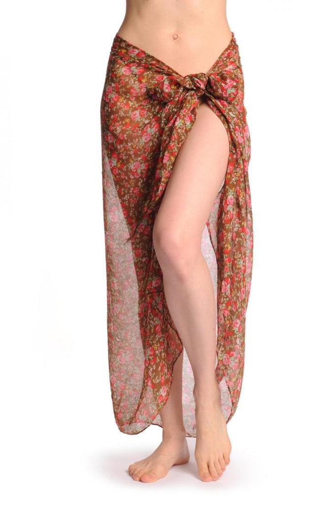 liss kiss Small Roses On Brown Unisex Scarf & Beach Sarong - Scarf