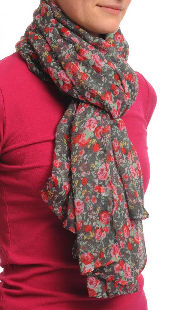 Liss Kiss Small Roses On Grey Unisex Scarf & Beach Sarong - Scarf