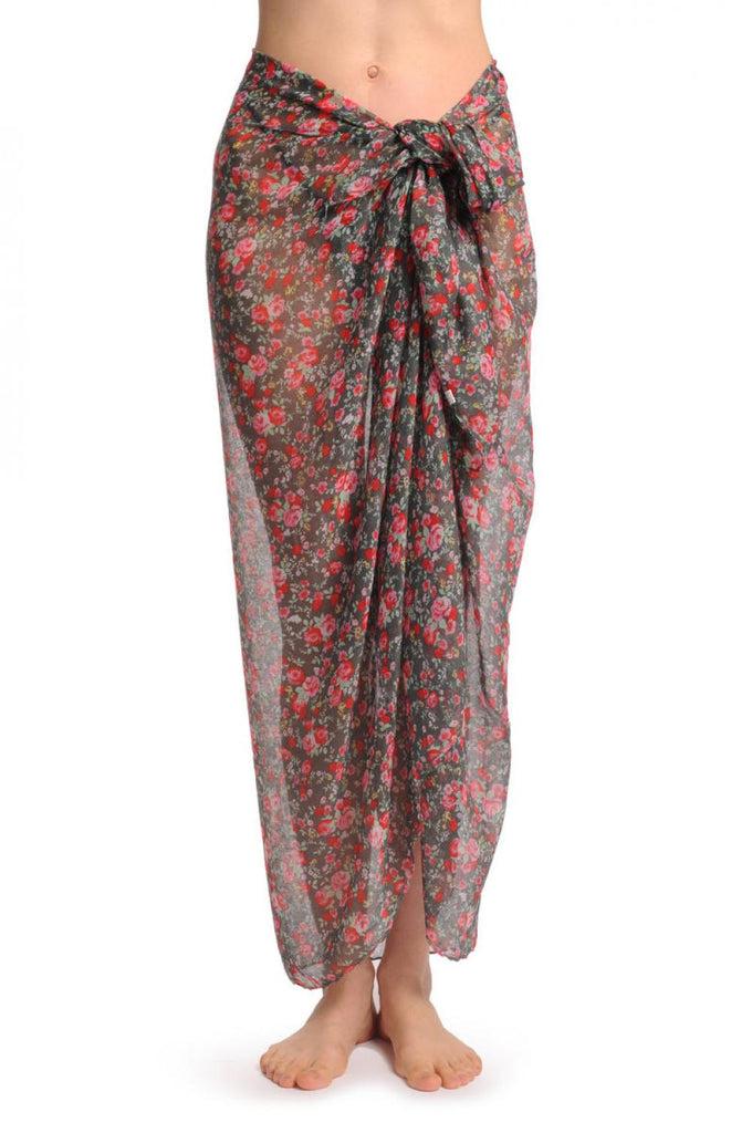 Liss Kiss Small Roses On Grey Unisex Scarf & Beach Sarong - Scarf