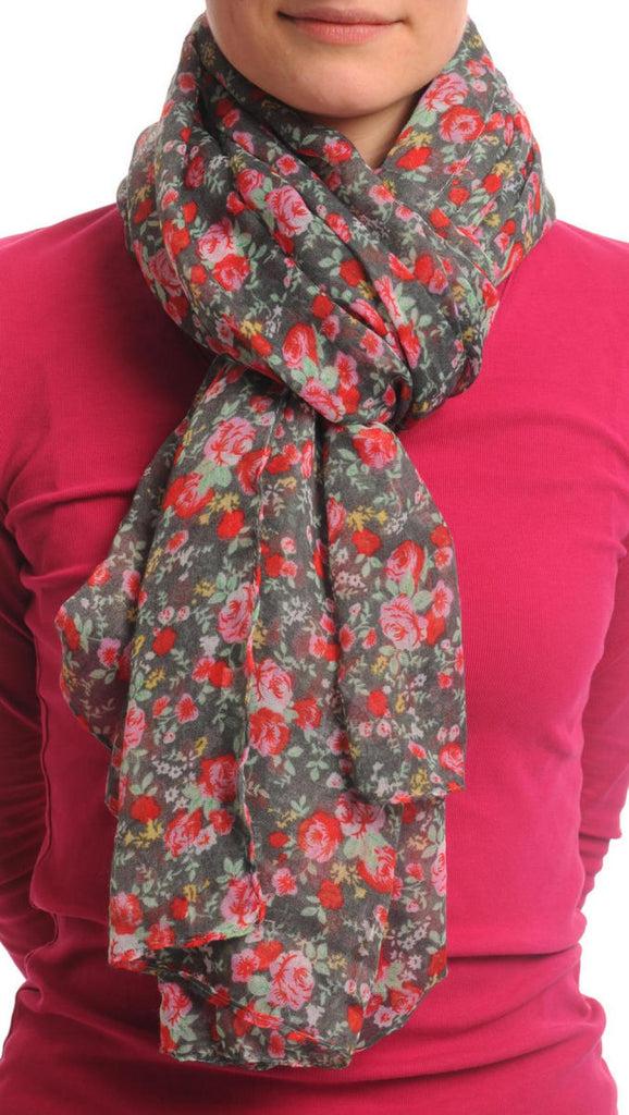 liss kiss Small Roses On Grey Unisex Scarf & Beach Sarong - Scarf