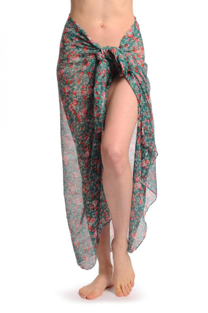 Liss Kiss Small Roses On Pine Green Unisex Scarf & Beach Sarong - Scarf