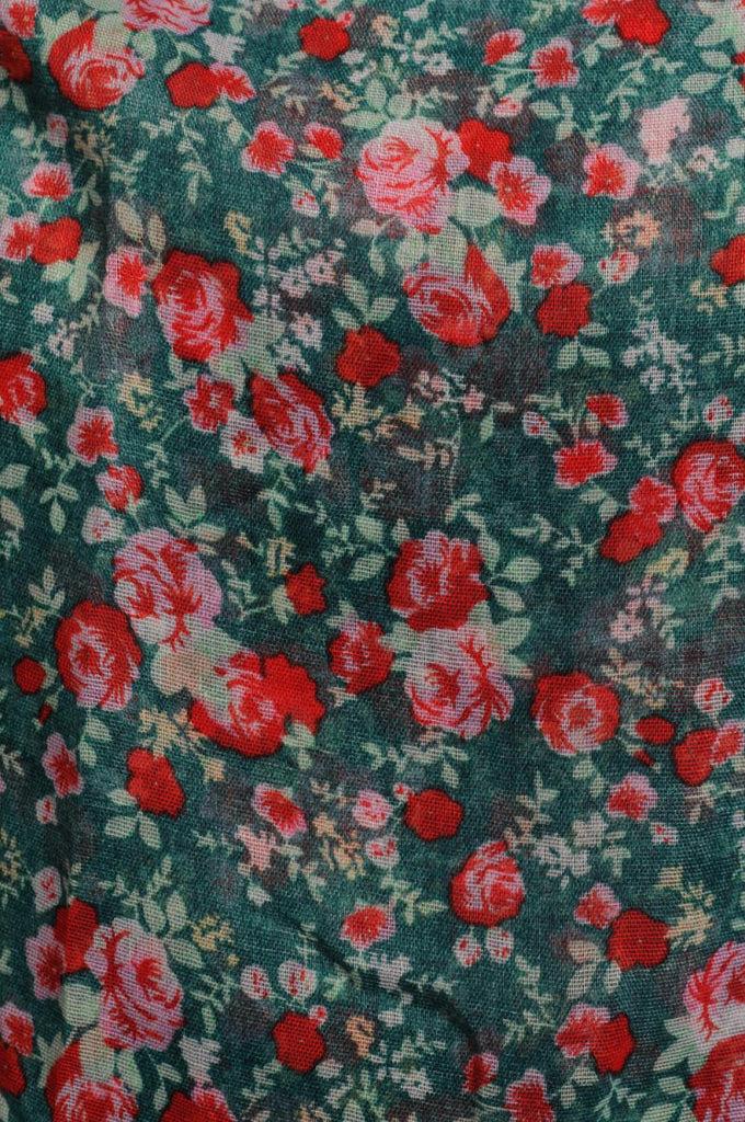 Liss Kiss Small Roses On Pine Green Unisex Scarf & Beach Sarong - Scarf