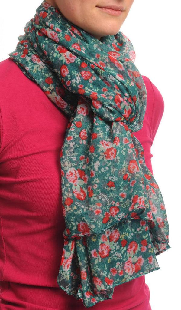 Liss Kiss Small Roses On Pine Green Unisex Scarf & Beach Sarong - Scarf