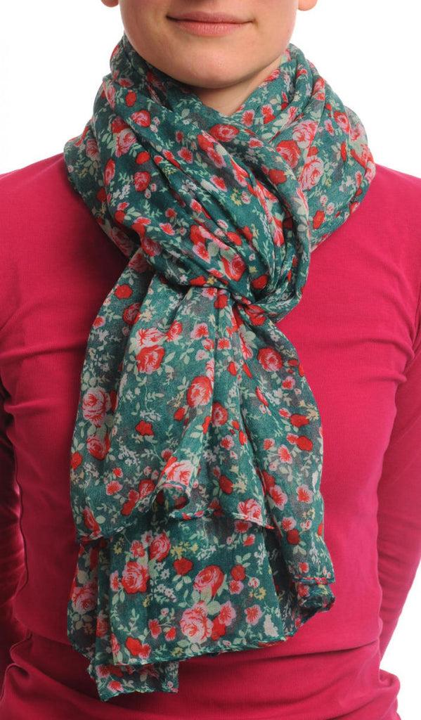 liss kiss Small Roses On Pine Green Unisex Scarf & Beach Sarong - Scarf