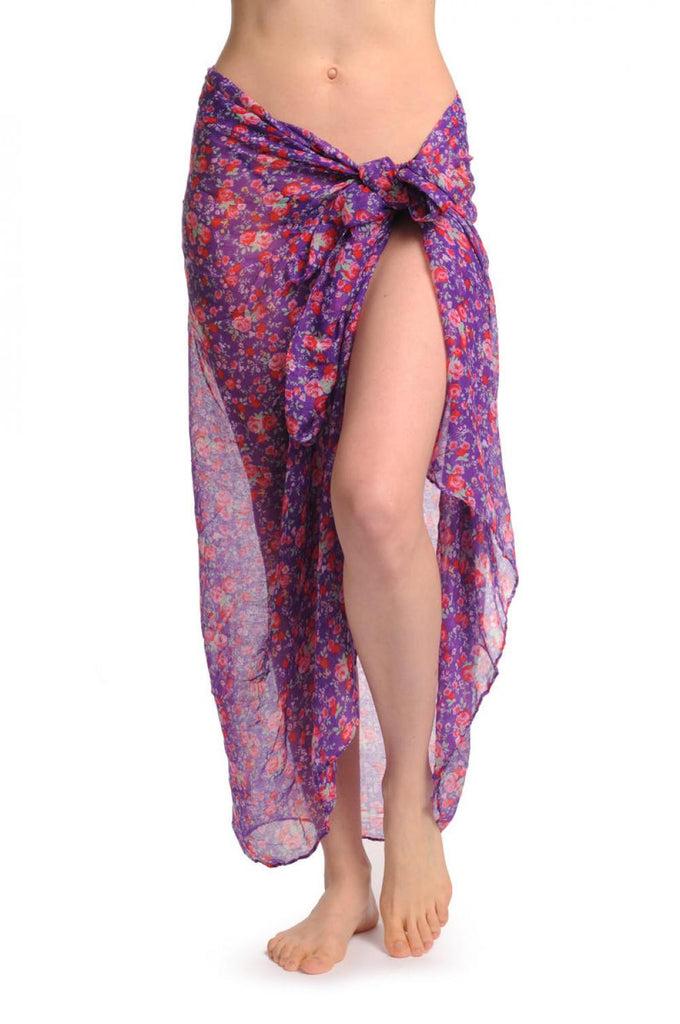 Liss Kiss Small Roses On Purple Unisex Scarf & Beach Sarong - Scarf