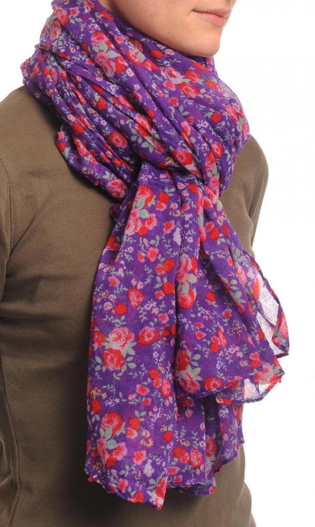 Liss Kiss Small Roses On Purple Unisex Scarf & Beach Sarong - Scarf
