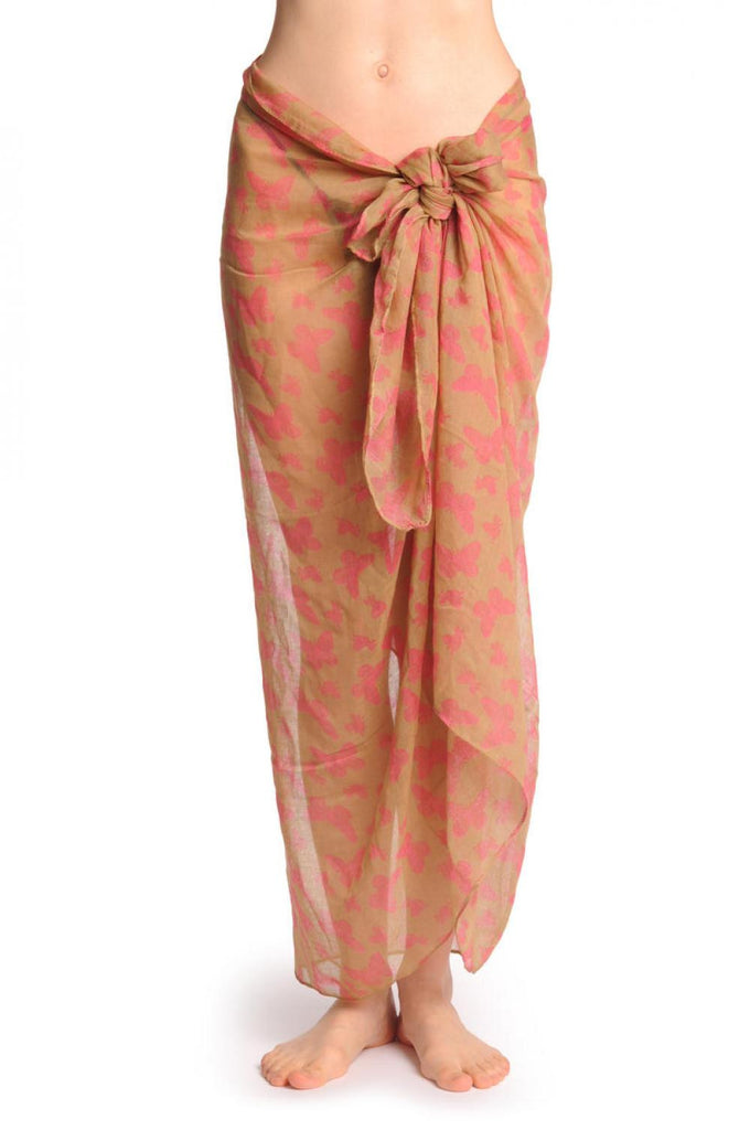 Liss Kiss Small Soft Pink Butterflies On Beige Unisex Scarf & Beach Sarong - Scarf