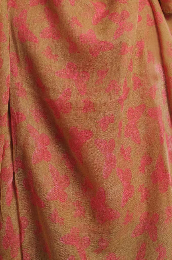 Liss Kiss Small Soft Pink Butterflies On Beige Unisex Scarf & Beach Sarong - Scarf