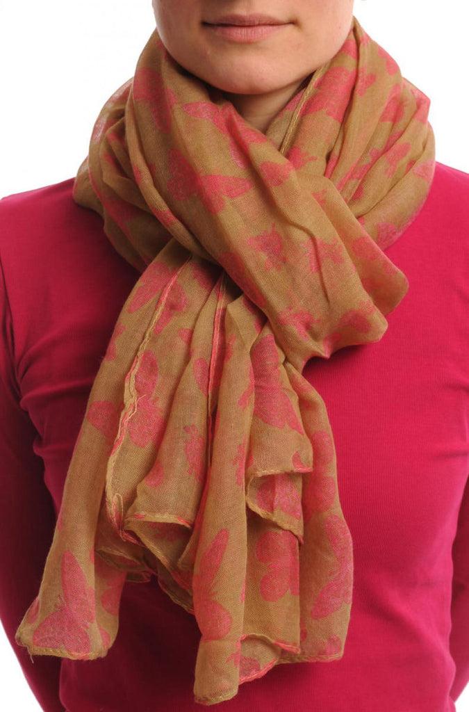 liss kiss Small Soft Pink Butterflies On Beige Unisex Scarf & Beach Sarong - Scarf