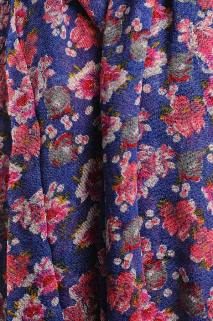 Liss Kiss Small Spring Flowers With Tassels On Blue - Scarf
