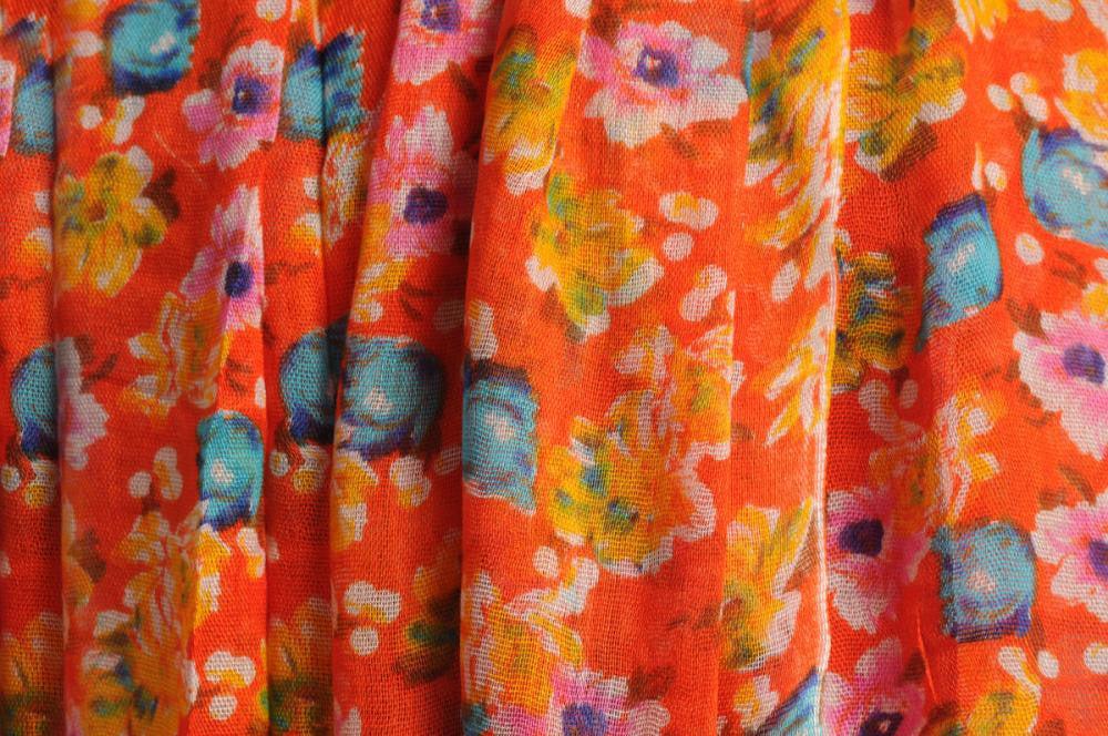 Liss Kiss Small Spring Flowers With Tassels On Orange - Scarf