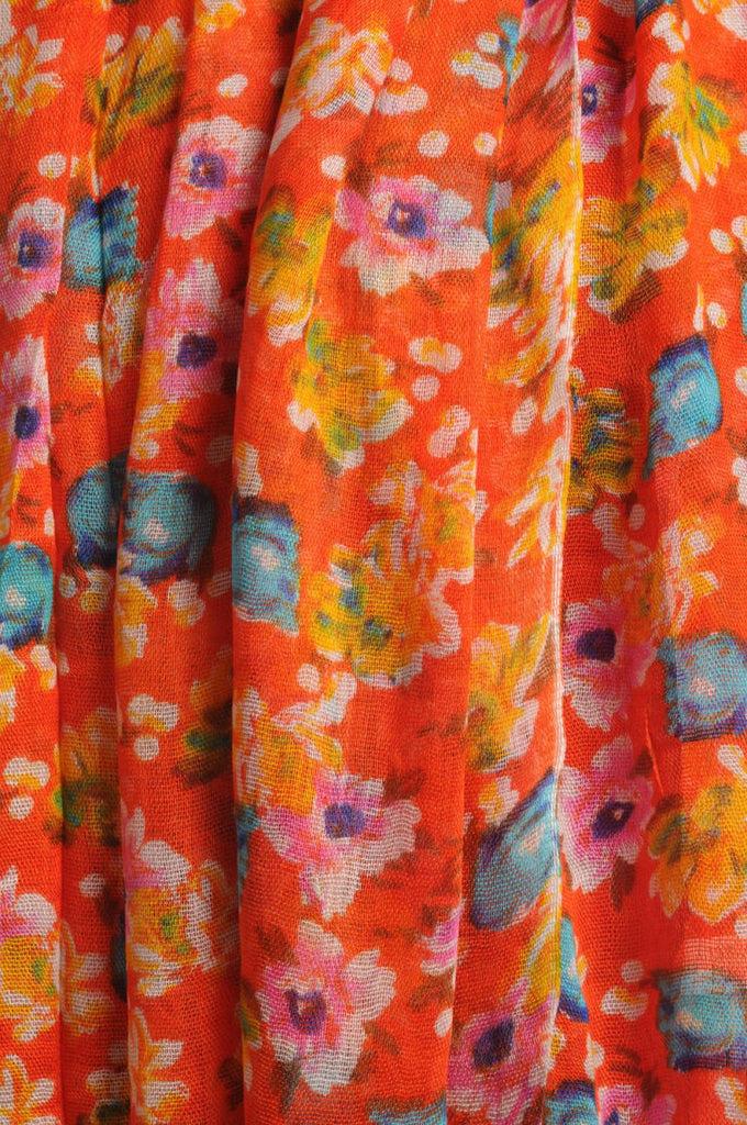 Liss Kiss Small Spring Flowers With Tassels On Orange - Scarf