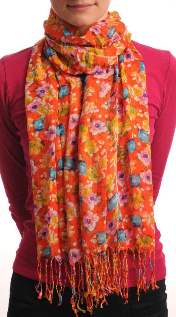 liss kiss Small Spring Flowers With Tassels On Orange - Scarf