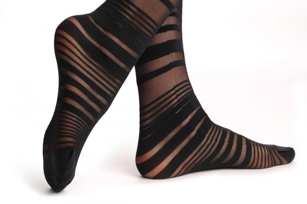 Liss Kiss Small Transparent Net With Opaque Horizontal Stripes - Tights