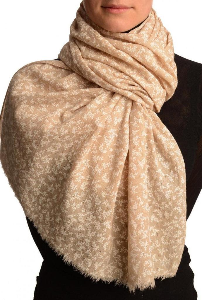 liss kiss Small White Flowers On Textured Beige Scarf - Scarf